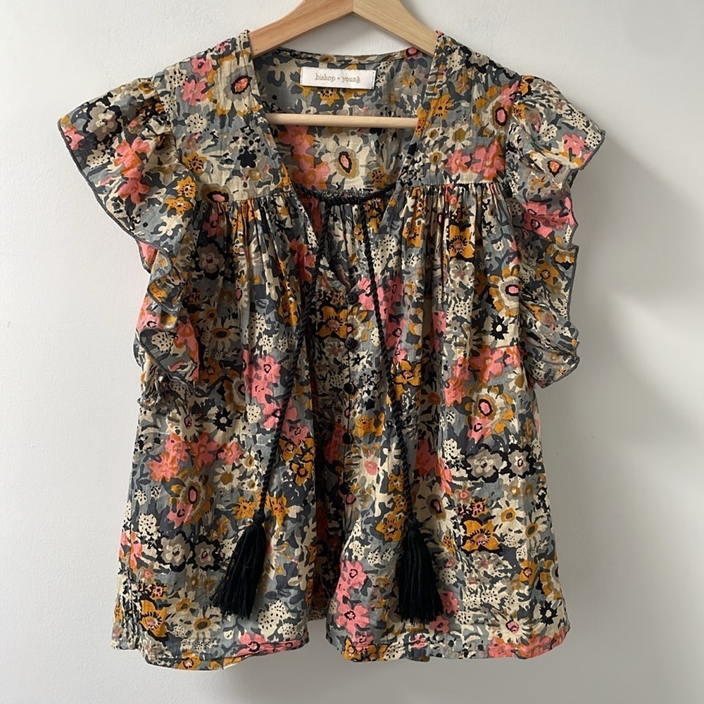 Anthropologie Bishop + Young Nadia Blouse Flutter Sleeve Top Floral Small S - Picture 2 of 7